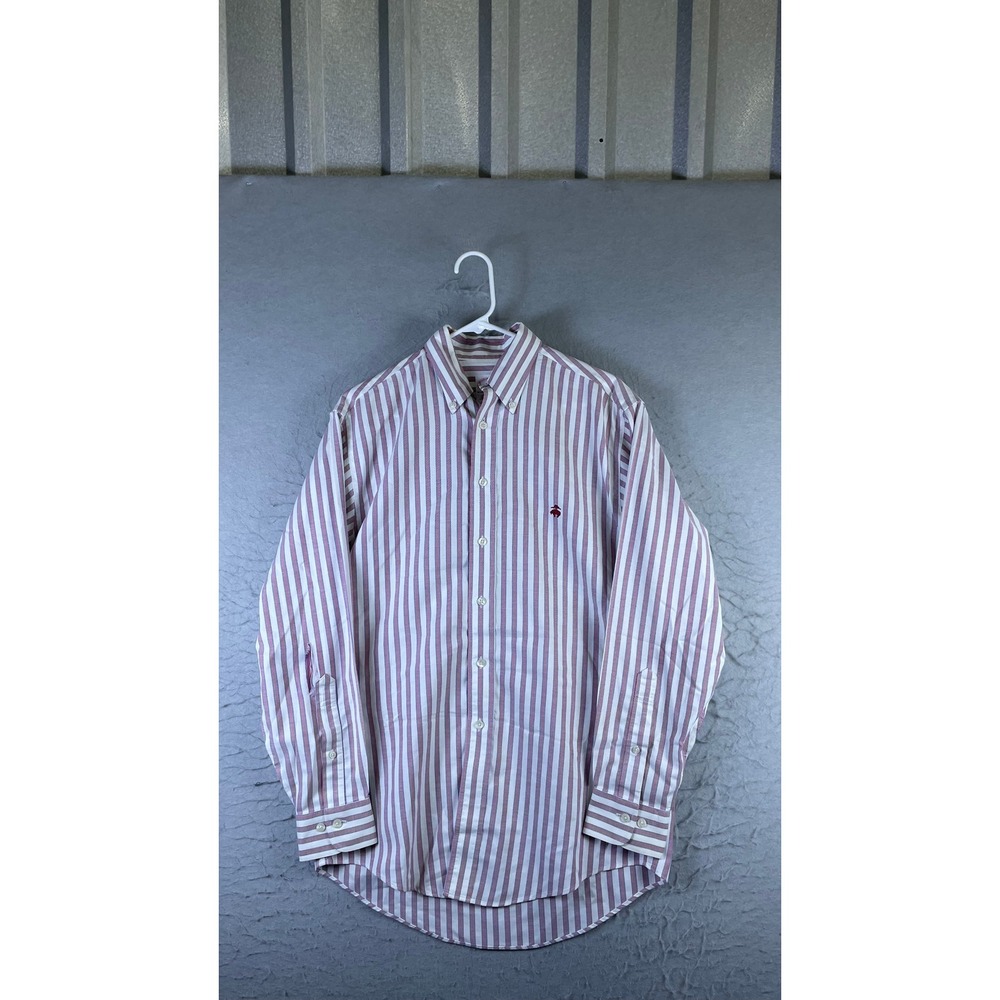 Brooks Brothers Button Down Shirt Mens S Red White Blue Fair Striped Supima